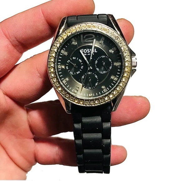 Fossil black jelly diamond dial stainless steel analog watch! - Picture 7 of 17